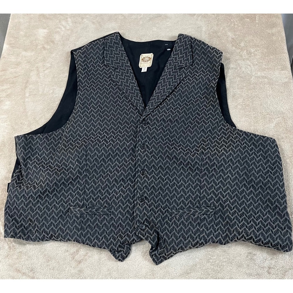 Vintage Wah Maker Frontier Herringbone Vest Men's 4XL Black/Brown Sleeveless EUC